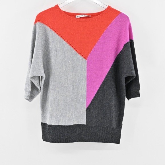 Trina Turk Sweaters - Trina Turk Color Block Sweater Womens S Merino Wool Dolman Sleeve‎ Knit Retro